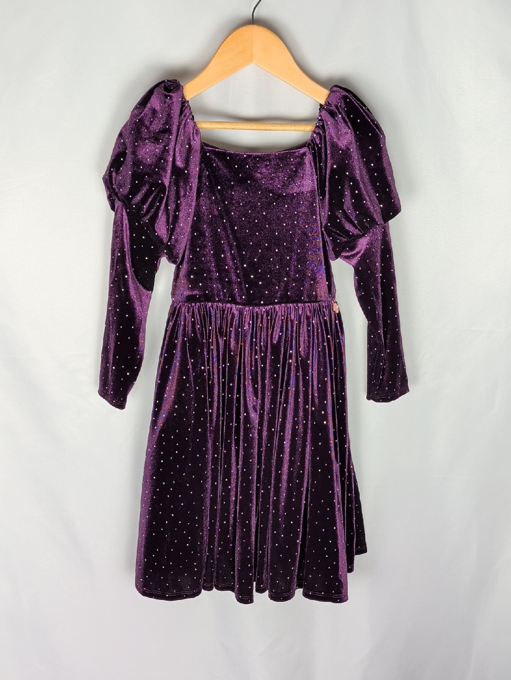Angel & Rocket Purple Velvet Diamante Studs Puff Sleeve Dress - Size 6 - Picture 3 of 13